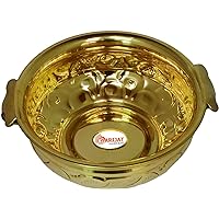 PARIJAT HANDICRAFT Decorative brass urli for home decoration table top traditional bowl round designer handcrafted flower pot (Embossed 16 Inch)