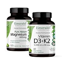 EMERALD LABS Vitamin D3+K2 (60 Caps) & Magnesium (120 Caps) - Bone Health, Heart Support & Sleep Support with Vitamin D, VitalDelta MK-7 & Pure Albion Magnesium - Gluten-Free