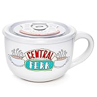 Silver Buffalo Friends Central Perk Vented Plastic w/Lid Ceramic Soup Mug, 24 Ounces