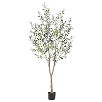 Tall Fuller Style Faux Olive Tree，7Ft(84”) Realistic Potted Silk Artificial Olive Tree， Fake Olive Trees Indoor with Green Leaves and Big Fruits for Home Office Indoor Floor Decor.