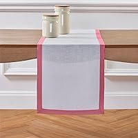 Solino Home Linen Table Runner 60 inches Long – 100% Pure Linen Pink Carnation and White Table Runner 14 x 60 Inch – Dresser Living Room Table Runner for Spring, Summer – Classic