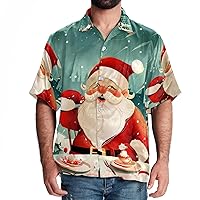 Hawaiian Shirts for Men, Short Sleeve Button Down Men, Mens Hawaiian Shirt, Santa Cartoon Christmas Winter