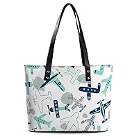 Womens Handbag Air Plane Pattern Leather Tote Bag Top Handle Satchel Bags For Lady