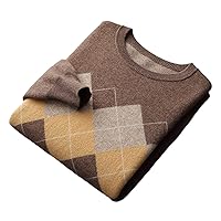 Fashion Autumn and Winter Men's Solid Color Cashmere Color Block Jacquard Sweater Double line Thickened