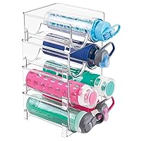 mDesign Plastic Stackable Water Bottle Holder Bin, Storage Organizer for Kitchen Countertops, Cabinets, Pantry, Fridge, Refrigerator, Freezer Organization, Each Rack Holds 2 Containers, 4 Pack - Clear