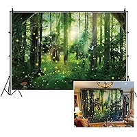 7x5ft Magical Fantasy Forest Photography Backdrop Jungle Safari Theme Party Background Sunlight Spring Green Tree Butterfly Enchanted Forest Theme Baby Shower Banner Adult Photo Studio Props