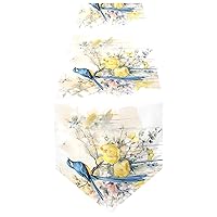 Double-Sided Spring Blue Bird with Yellow Flowers Butterflies Table Runner 18x72 Inches Long,Table Cloth Runner for Wedding Birthday Party Kitchen Dining Home Everyday Decor
