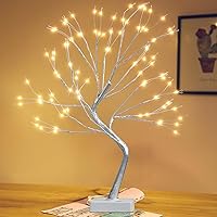 Fairy Light Spirit Tree Lamp 108 Led Lighted Birch Tree, 8 Modes Artificial Christmas Tree, USB& Battery Tabletop Bonsai Tree for Home Bedroom Table Desktop Indoor Xmas Decorations (Sliver)