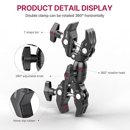 ULANZI Super Clamp Double Camera Clamp, R096 Crab Plier Clip Bracket Mount Monitor Magic Arm Double Ball Head Adapter for Photo Studio Light Stand, Photography Reflector, Photo Boom Stand, Cross Bars
