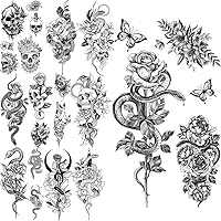 Pencil Sketch Snake Flower Ball Temporary Tattoos For Women Girls Skull Dagger Tattoo Sticker Body Tatoos Hand