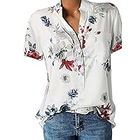 Womens Tops Dressy Casual Henley V Neck Swing Popular Short Sleeve Beautiful Stretchy Button Down Shirts for Women