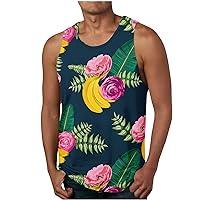 Cool Beach Tops for Mnes Sleeveless, Summer Vacation Tropical Palm Tree Tank Top, 2024 Hawaiian Vintage RetroTank Shirts