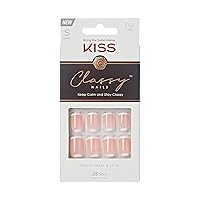 KISS Classy Press On Nails, Simple Enough', Nude, Short Size, Squoval Shape, Includes 28 Fake Nails, 2g Pink Gel Nail Glue, Manicure Stick, Mini file