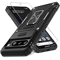 DEERLAMN for Google Pixel 8 Pro Case with Slide Camera Cover+Screen Protector (1 Pack), Rotated Ring Kickstand Military Grade Shockproof Heavy Duty Protective Cover -Black