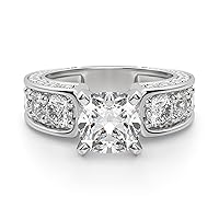 Kiara Gems 5 CT Cushion Diamond Moissanite Engagement Ring Wedding Ring Eternity Band Solitaire Halo Hidden Prong Silver Jewelry Anniversary Promise Ring Gift