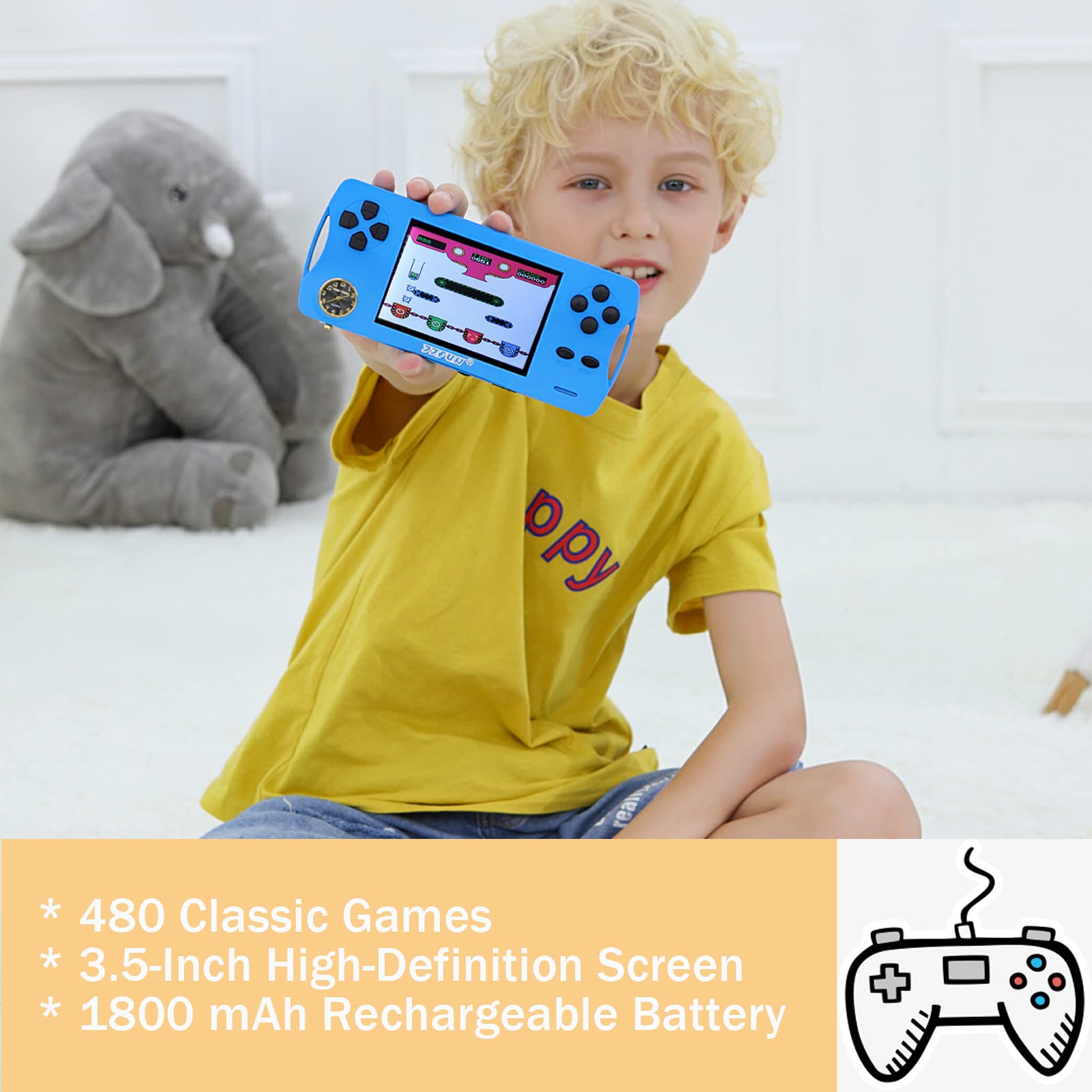Handheld Games for Kids Adults Two-Player Retro Video Game Player 3.5'' Large Screen Preloaded 2000 HD Classic Games USB Rechargeable Game with 32G TF Card Birthday Xmas Present 4-12-Light Blue