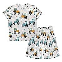 Boy's Summer Shorts Sets Tractor Stars Hawaiian Shirt Sets Stars Kids Button Down Short Shirt & Pants 2 Pcs XS