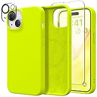 for iPhone 13 Case Silicone, Compatible with Magsafe, [2X Screen Protector + 2X Camera Lens Protector], Soft Rubber Slim Shockproof Protective Microfiber Lining Phone Case 6.1