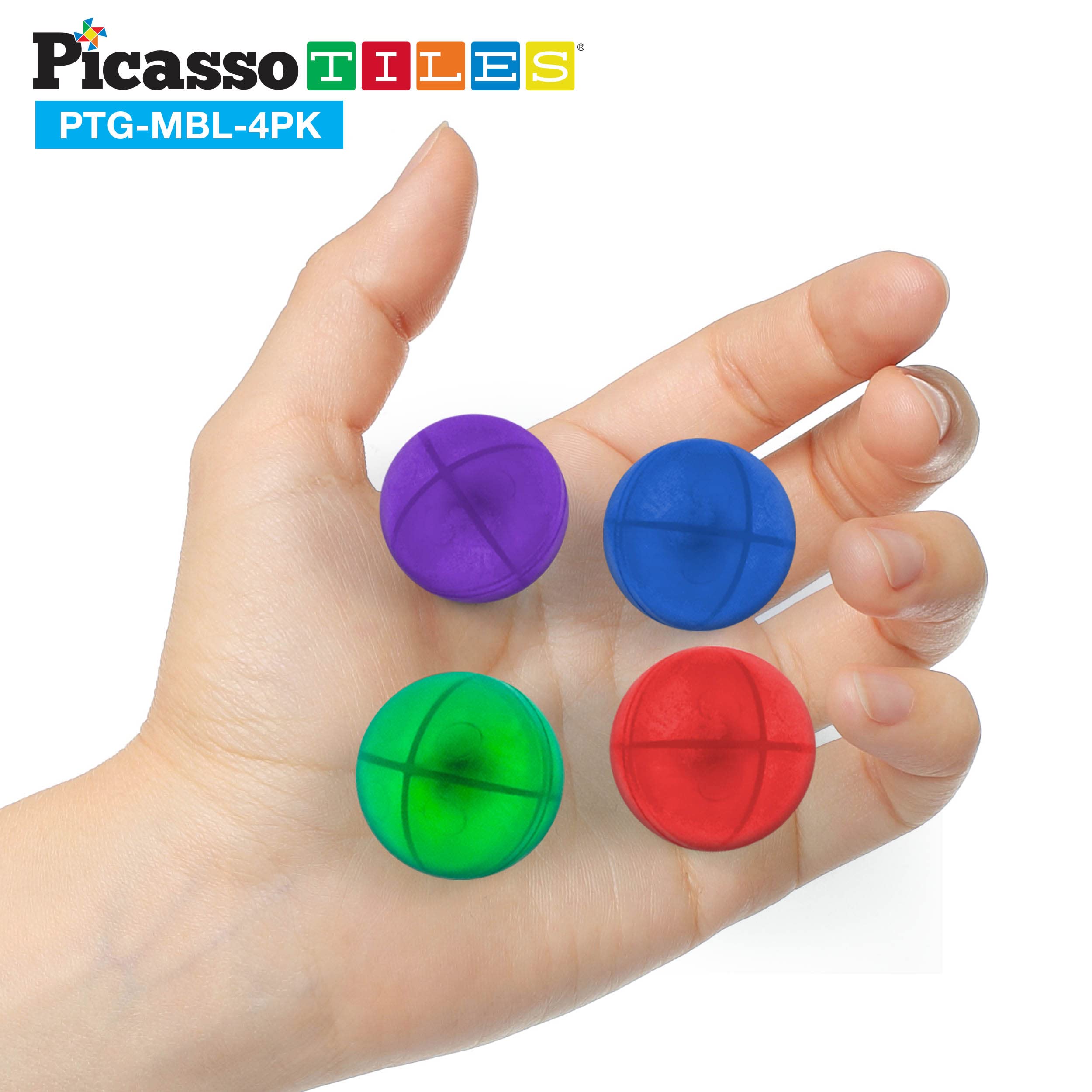 PicassoTiles 4pc Marbles for Magnetic Block Tiles Marble Run Race Track Magnet Building Tile Blocks Racetrack Maze Construction Toys Creative Toy Girls Boys 3 and Up Early Education STEM Learning Kit