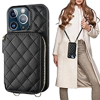 Bocasal Crossbody Wallet Case for iPhone 13 Pro, RFID Blocking PU Leather Zipper Handbag Purse Flip Cover, Kickstand Folio Case with Card Slots Holder Wrist Strap Lanyard 5G 6.1 Inch (Black)