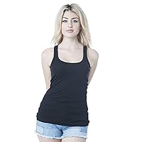 Women's Long Ribbed Rib Racerback Tank Top Cotton Stretch Quality Tunic Basic XL (3XL, Black)