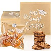 50 Pcs Graduation Party Favors Cookie Bags for Packaging One Smart Cookie Bread Bakery Bags with Window 7.1x7.5'' Treat Donut Sandwich Paper Bags Congrats Grad Pastry Bags Grease Resistant