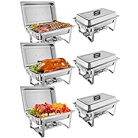 Chafing Dish Buffet Set 6 Pack, 8 QT Food Servers and Warmers Stainless Steel Chafer with Water Pan for Weddings, Parties, Banquets, and Catering