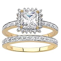 PalmBeach Yellow Gold-plated Sterling Silver Round Genuine Diamond Halo Ring (1/8 cttw, I Color, I3 Clarity) Sizes 6-10