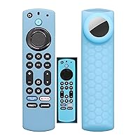 CT-RC1US-21 Remote Cover with Hole for Airtag and Tile Sticker (Glow in The Dark) Compatible for NS-RCFNA-21 Insignia/Toshiba Fir tv Remote,for TV Omni Series and TV 4-Series Remote (Glow Blue)