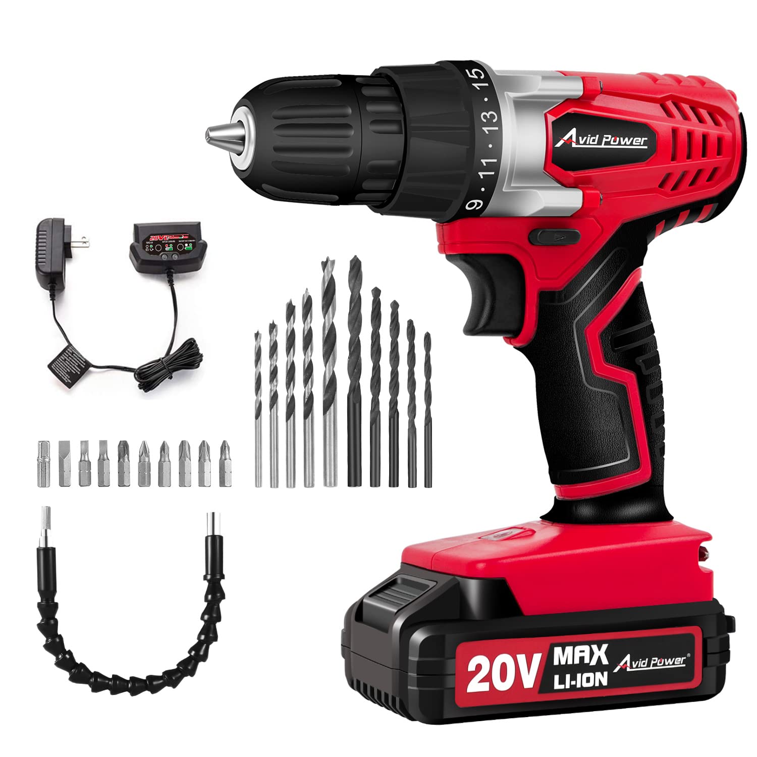 AVID POWER 20V MAX Lithium lon Cordless Drill Set Bundle with 20V MAX Lithium Ion Rechargeable Battery