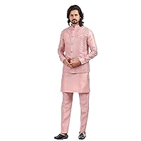 Men's Indian Traditional Wedding Festive Season Waistcoat Dress Set Party Wear Kurta Pyjama Set With Nehru Jacket