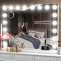Vanity Mirror with Lights, 32WX24LTabletop Hollyhood Makeup Mirror, Hollywood Lighted Mirror with 18 Dimmable LED Bulbs,3 Colors Modes,Touch Control,Metal Frame,Sparkling Silver