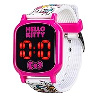 Hello Kitty Digital LED Quartz Kids Pink and White Watch for Girls with White Hello Kitty and Friends Band Strap (Model: HK4147AZ)