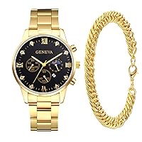 JewelryWe Men¡¯s Stainless Steel Watch: Round Analog Luminous Quartz Calendar Watches Rhinestone Casual Business Gold Wristwatch Bracelet Watch