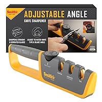 Smith's Adjustable Angle 2-Stage Knife Sharpener - Grey/Yellow, Restores Blades for Hunting, Pocket & Serrated Knives