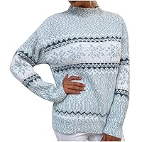Women's Christmas Sweaters Xmas Snowflake Patterns Knit Pullover Ugly Christmas Sweater 2023 Winter Mock Neck Tops