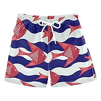 Cute Fishes Stripes Boys Swim Trunks Swim Beach Shorts Board Shorts Bathing Suit Beach Essentials Hawaii Vacation