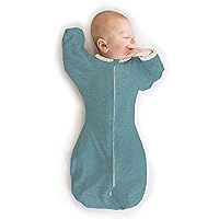 SwaddleDesigns Transitional Swaddle Sack with Arms Up Half-Length Sleeves and Mitten Cuffs, Heathered Teal with Polka Dot Trim, Small, 0-3 Mo, 6-14 lbs (Better Sleep, Easy Swaddle Transition)
