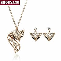 Lovely Fox Rose Gold Color Jewelry Necklace Earrings Set Made with Austrian Crystals