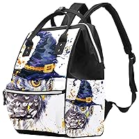Watercolor Witch Hat Owl Diaper Bag Backpack Baby Nappy Changing Bags Multi Function Large Capacity Travel Bag