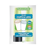Restaurantware 16 Ounce Disposable Coffee Cups With Lids, 20 Hot Cups With Lids - Sleeves Sold Separately, Single Wall, Green And White Stripe Paper Coffee Cups, For All Kinds Of Beverages