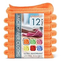 Hearth & Harbor Microfiber Cleaning Cloth, Microfiber Towels for Cars 12 Pack Washcloths, Orange Cleaning Rags, Reusable Microfiber Towel, Microfiber Cloth Rags for Cleaning, Lint Free Cloth
