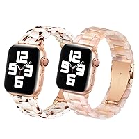 Bestig 2 Pack Resin Bands Compatible with Apple Watch 38mm 40mm 41mm,Waterproof Adjustable Wristband Strap for iWatch SE Series 9/8/7/6/5/4/3/2/1 for Women Men(NougatWhite+PinkFlower)