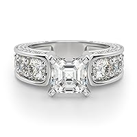 Kiara Gems 8 Carat Asscher Moissanite Engagement Ring Wedding Eternity Band Vintage Solitaire Halo Setting Silver Jewelry Anniversary Promise Ring Gift for Her