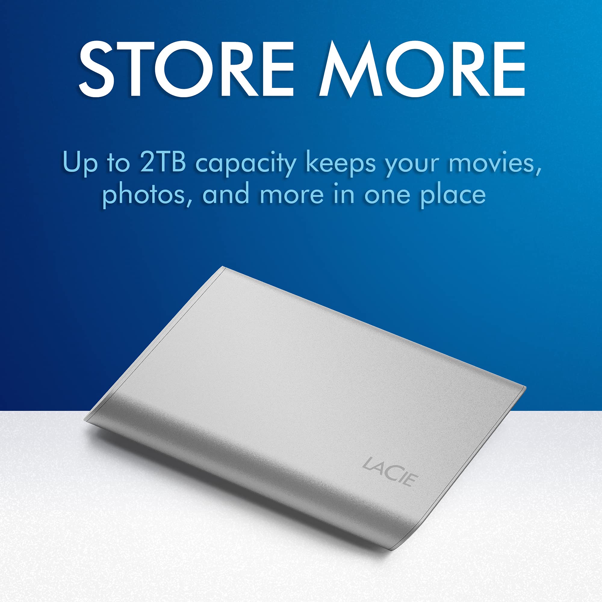 LaCie Portable SSD 1TB External Solid State Drive - USB-C, USB 3.2 Gen 2, speeds up to 1050MB/s, Moon Silver, for Mac PC and iPad, with Rescue Services (STKS1000400)