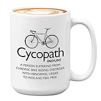 Biker Dictionary Mug 15 oz, Cycopath Definition Bicycle Cyclists Bike Cycling Athlete Sports Hobbies Fun Workout Home Gym Decor, White