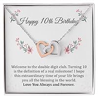 10 Year Old Girl Birthday Gift Ideas, Cool Gifts For 10-year-old Girls, Interlocking Hearts Necklace For 10 yr Old Girls Bday Jewelry with Message Card and Gift Box.
