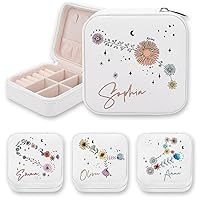 Personalised Floral Constellation Jewellery Box Custom Name 12 Constellations Travel Jewelry Case Organiser Box for Earrings Rings Necklaces Gift for Women Girls