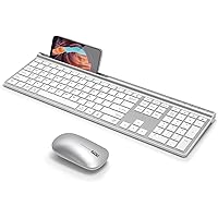 Wireless Keyboard and Mouse Combo, CHESONA Bluetooth Rechargeable Full Size Multi-Device (Bluetooth 5.0+3.0+2.4G) Wireless Keyboard Mouse Combo for Mac OS/iOS/Windows/Android (White)