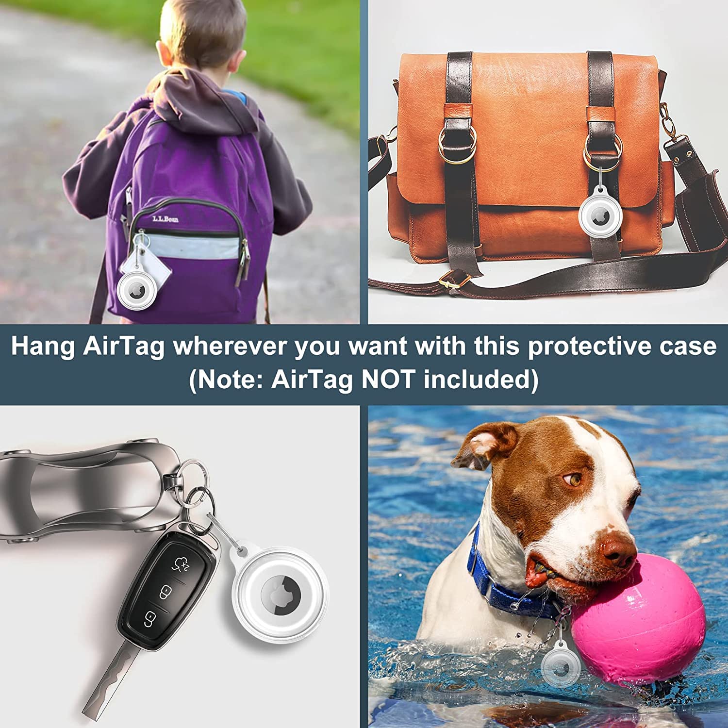 4 Pack IPX8 Waterproof AirTag Keychain Holder Case, Lightweight, Anti-Scratch, Easy Installation,Full-Body Shockproof Air Tag Holder for Luggage,Keys, Dog Collar (Blue+Pink+Purple+Mint Green